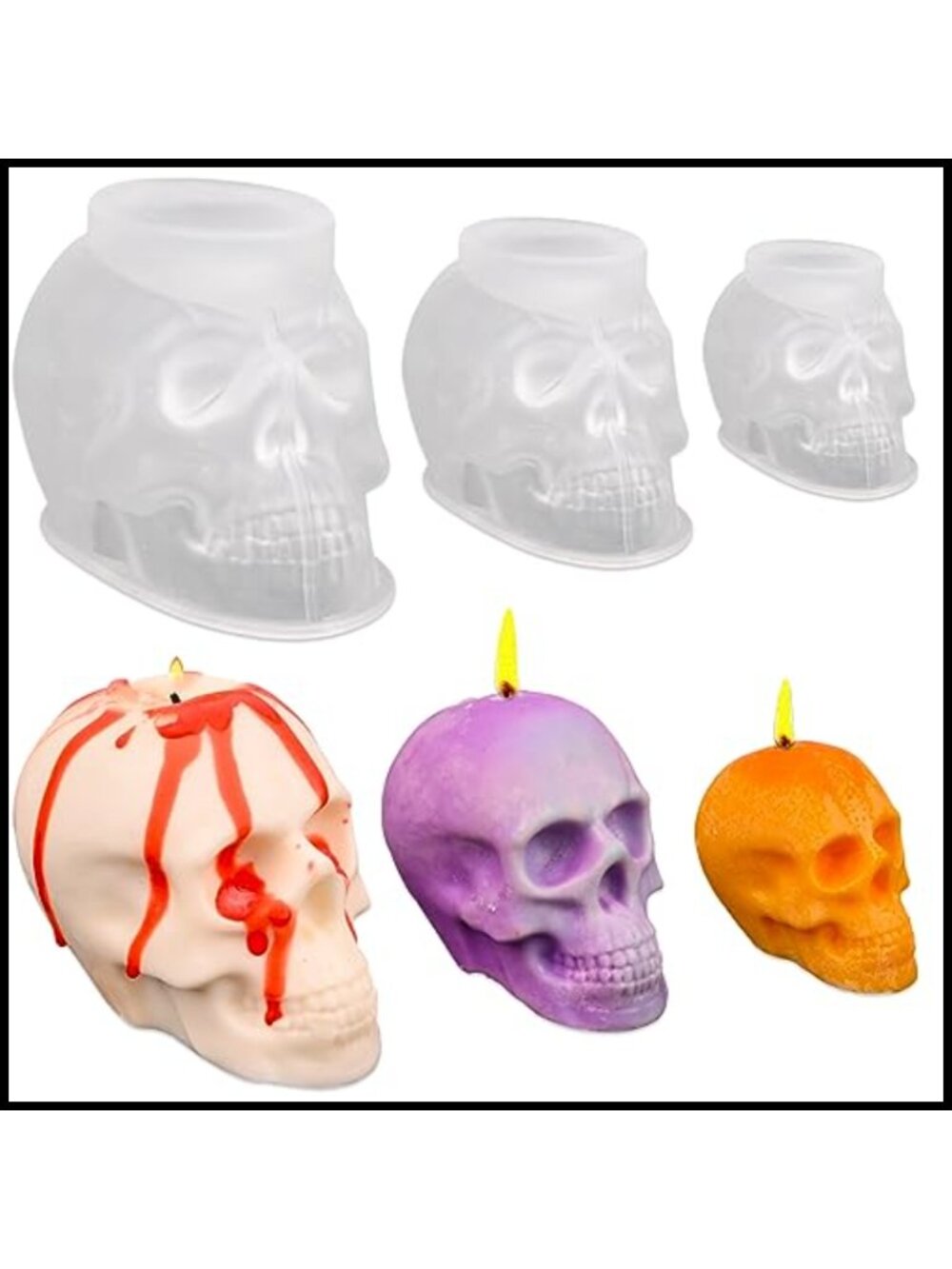 3 Pack Skull Silicone Candle Molds Resin Soap Chocolate DIY Halloween